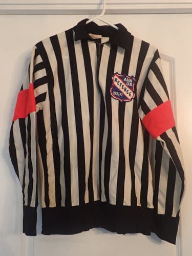 RARE Vintage AHA U.S.76-77 STRIPED REFEREE SHIRT  Long Sleeve LARGE