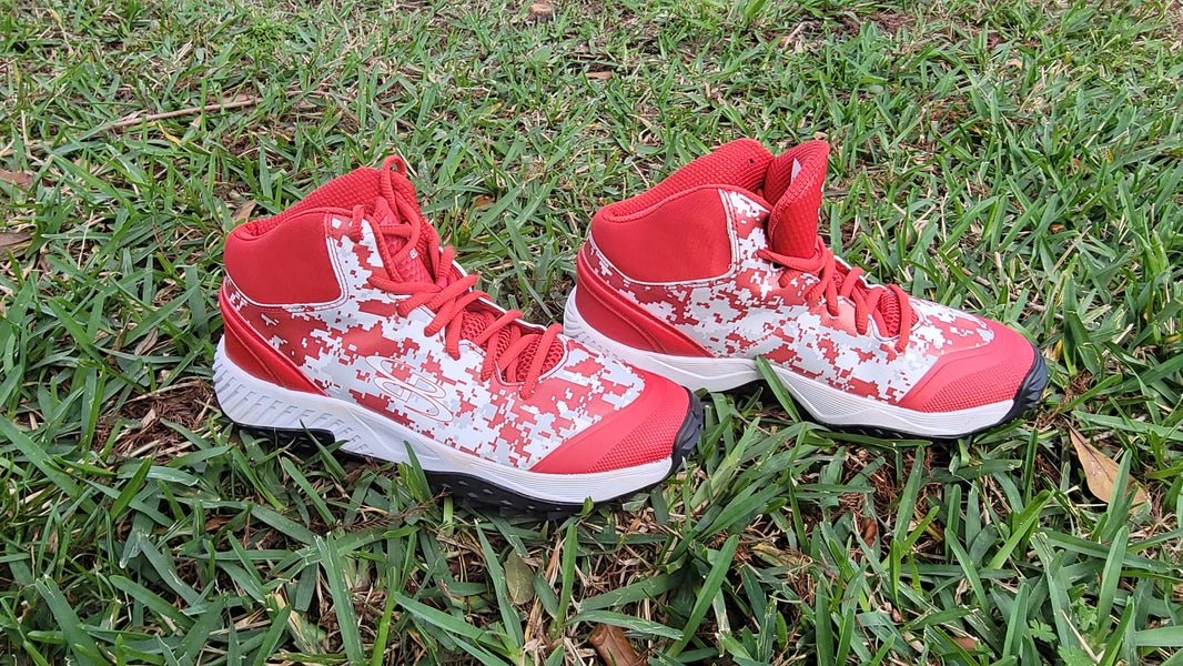 Red/White New Adult Men's Size 7.5 (Women's 8.5) Turf Cleats Boombah High Top High-Top Turf Shoes