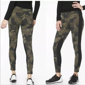 Athleta Essex Hybrid Camo Leggings Green Stretch High Rise Women's Size: S