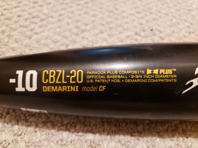 Used USSSA Certified 2020 DeMarini Composite CF Zen Bat (-10) 21 oz 31"