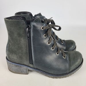 Naot Groovy Oily Olive Leather Suede Lace-up Ankle Womens Boots Size 37 / 6