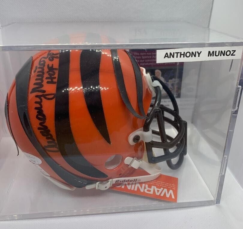 Anthony Munoz Signed Cincinnati Bengal Mini Helmet (Leaf Authentic) 19 –