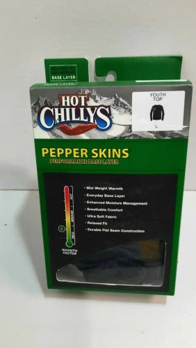 Hot Chillys Pepper Skins Performance Base Layer Size Youth L Black Shirt Crew Wi