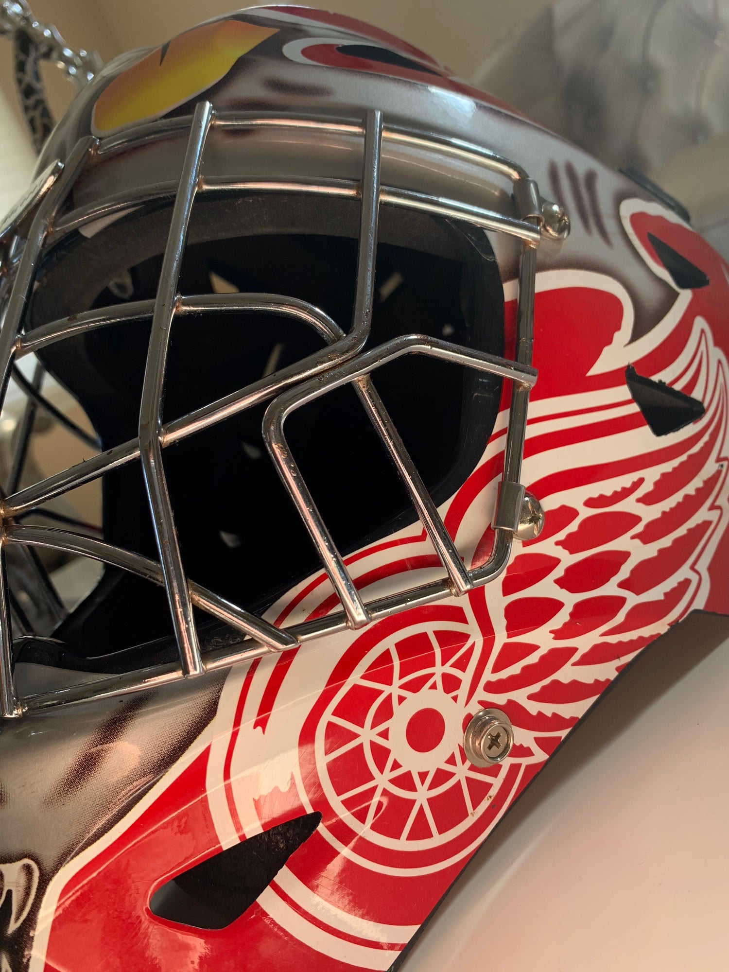 Itech Detroit Red Wings Adult Street Hockey Goalie Helmet With Mask Rare  Design