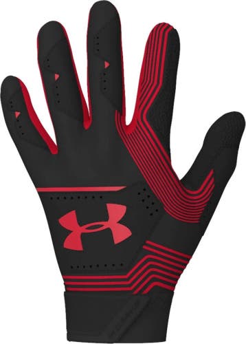 Under Armour Men's Clean Up 21 Batting Gloves Black and Red Size Large New