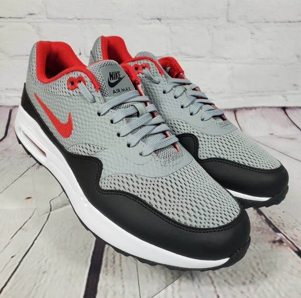 Nike Golf Shoes Mens 9.5 Particle Grey Air Max 1 Red Swoosh
