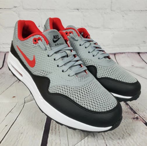 Nike Golf Shoes Mens 8 Particle Grey Air Max 1 Red Swoosh Lace Up Sneakers