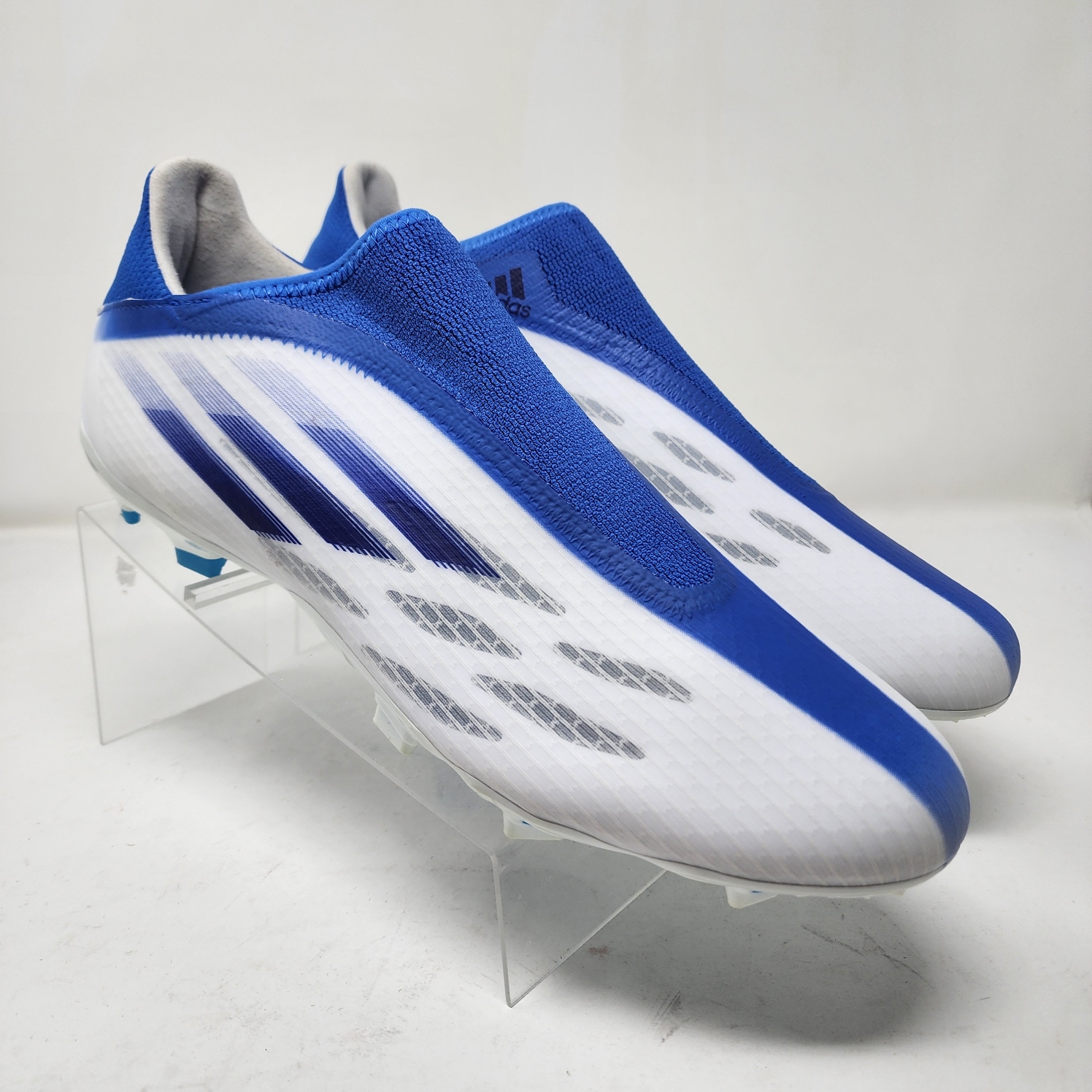 Adidas Soccer Cleats Mens 13 White Blue X Speedflow.3 FG Laceless Logo 3 Stripes
