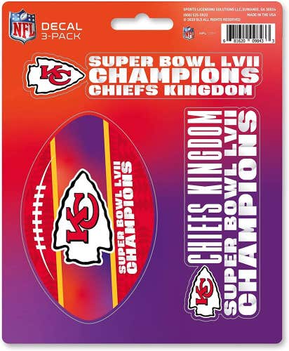 NFL Kansas City Chiefs 2023 Super Bowl LVII Champions Decal 3-Pack 5" by 5 1/4"