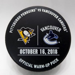 Oct 16 2018 Pittsburgh Penguins vs Vancouver Canucks NHL Warm-Up Hockey Puck