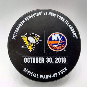 Oct 30 2018 Pittsburgh Penguins vs New York Islanders NHL Warm-Up Hockey Puck