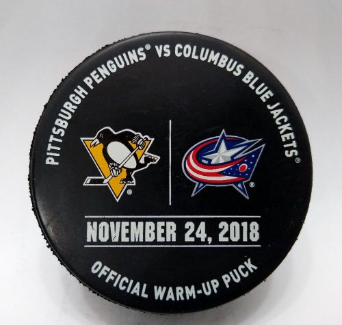 Nov 24 2018 Penguins vs Blue Jackets NHL Warm-Up Hockey Puck Guentzel Hat Trick