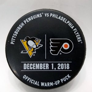 Dec 1 2018 Pittsburgh Penguins vs Philadelphia Flyers NHL Warm-Up Hockey Puck