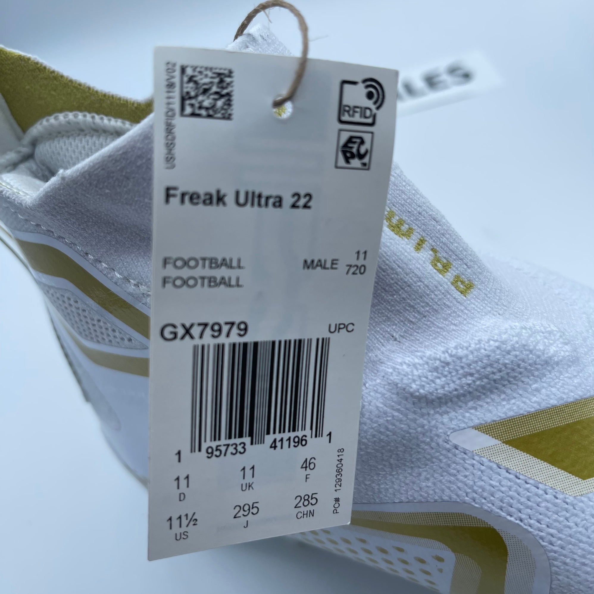 Adidas Freak Ultra 22 White Gold Metallic Football Cleats 