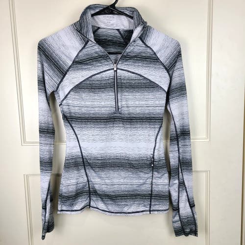 Athleta Running Wild Women's Black White 1/2 Zip Striped Long Sleeve Size: XXS