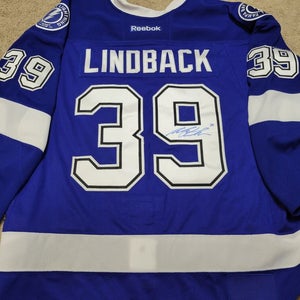 Anders Lindback 12'13 20th Signed Blue Tampa Bay Lightning PM Game Worn Jersey