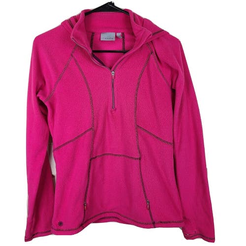 ATHLETA Sky High Polartec Fleece Embroidered 1/4 Zip Hooded Pullover Hot Pink XS