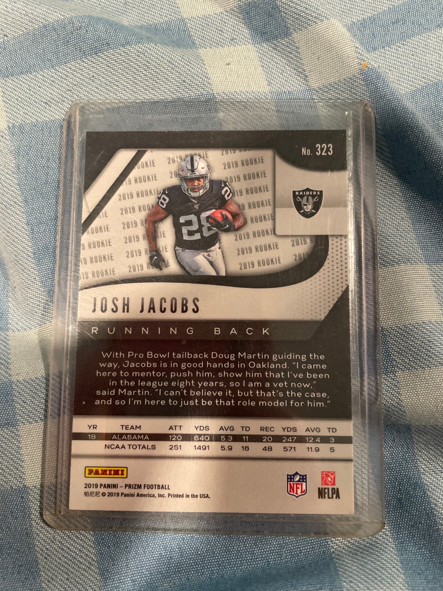 Josh Jacobs 2019 Panini Prizm #323 PSA Mint 10 RC