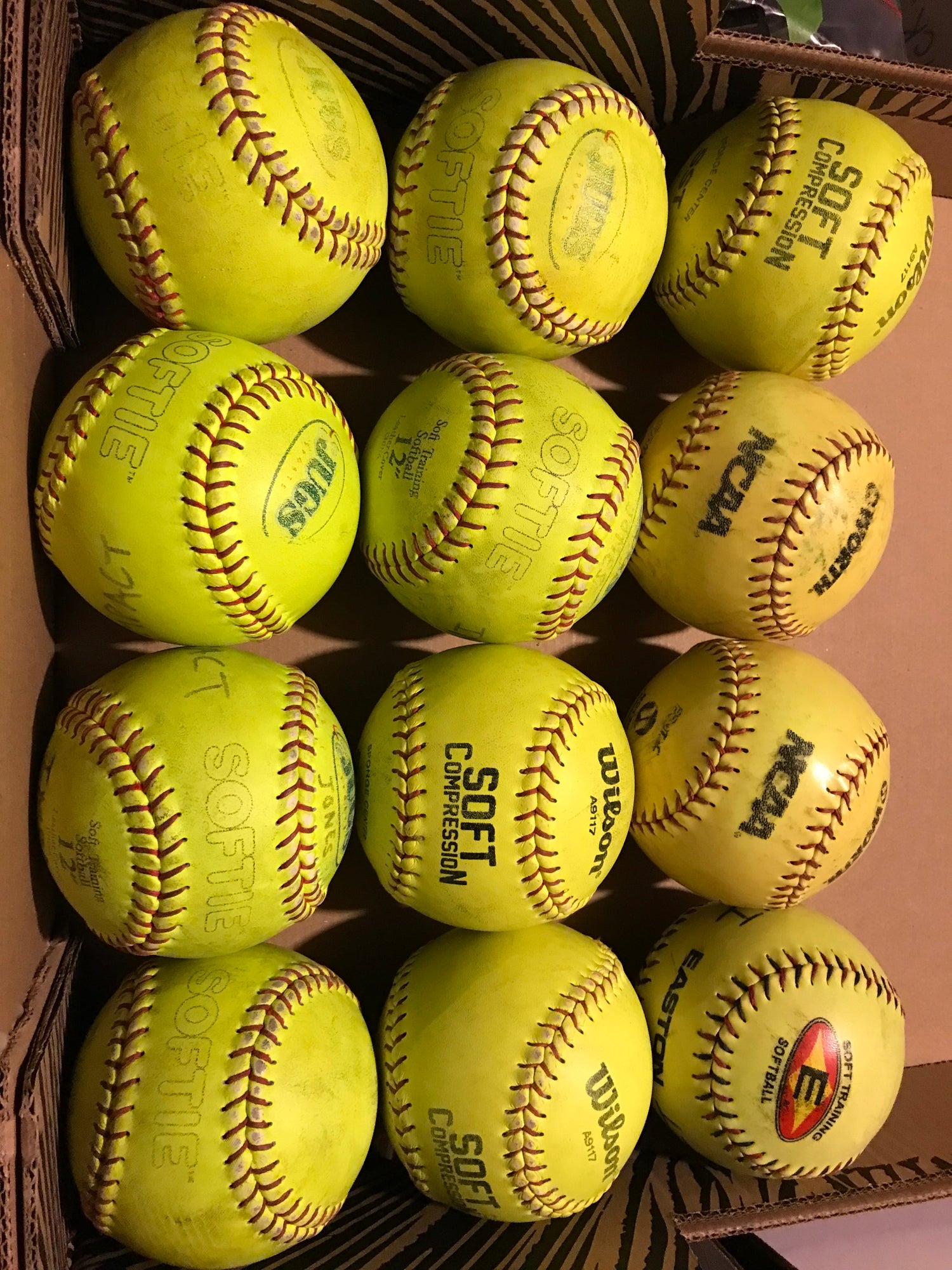 1 Dozen "Softie" Softballs by Wilson, Jugs and other brands Used High