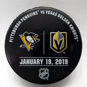 Jan 19 2019 Penguins vs Knights NHL Warm-Up Hockey Puck Marchessault HAT TRICK