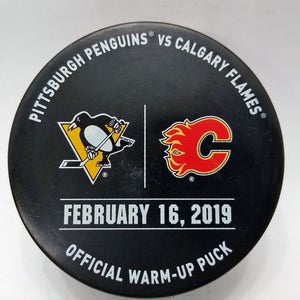 Feb 16 2019 Pittsburgh Penguins vs Calgary Flames NHL Warm-Up Hockey Puck