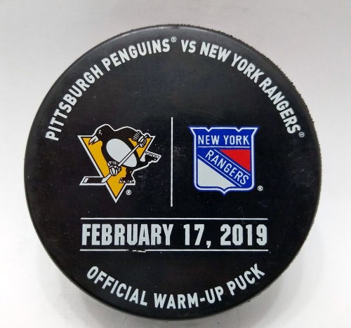 Feb 17 2019 Pittsburgh Penguins vs New York Rangers NHL Warm-Up Hockey Puck