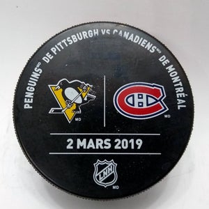 March 2 2019 Montreal Canadiens vs Penguins NHL Warm-Up Hockey Puck ERROR