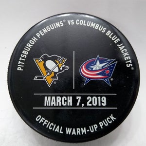 March 7 2019 Pittsburgh Penguins vs Columbus Blue Jacket NHL Warm-Up Hockey Puck