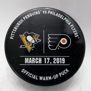 March 17 2019 Pittsburgh Penguins vs Philadelphia Flyers NHL Warm-Up Hockey Puck