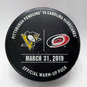 March 31 2019 Pittsburgh Penguins vs Carolina Hurricanes NHL Warm-Up Hockey Puck