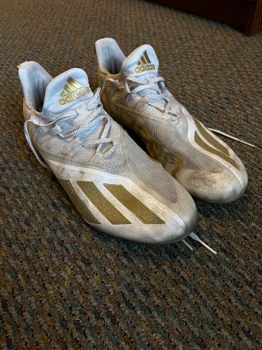 Used Adidas Adizero 11.0 White/Gold Football Cleats (Size 12.5)