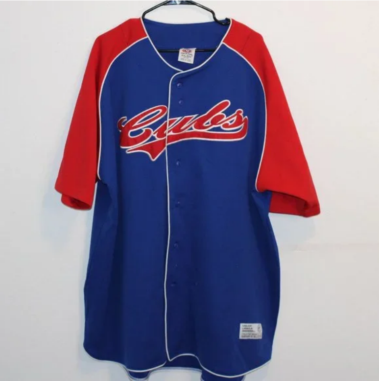 True Fan Chicago Cubs Jersey Mens Large Blue Red Short Sleeve Button MLB