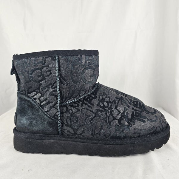 UGG Classic Mini Sparkle Graffiti Women's Boots Black 1107034 Size 10 | SidelineSwap