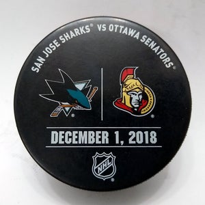 Dec 1 2018 San Jose Sharks vs Ottawa Senators NHL Warm-Up Hockey Puck
