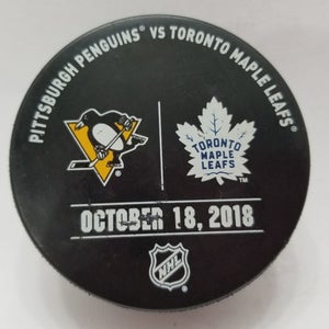 Oct 1 2018 Penguin vs Maple Leafs NHL Warm-Up USED Puck Letang's 100th Goal Game