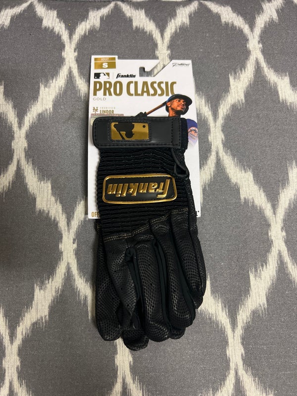 Franklin Sports MLB Pro Classic Baseball Batting Gloves Pair - Black/Gold -  Adult Small