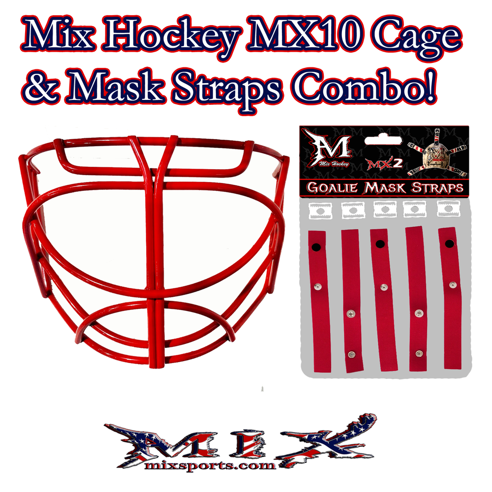 Mix hockey Cat Eye Goalie Cage (MX10) & Mask Straps Combo! (RED)