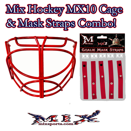Mix hockey Cat Eye Goalie Cage (MX10) & Mask Straps Combo! (RED)