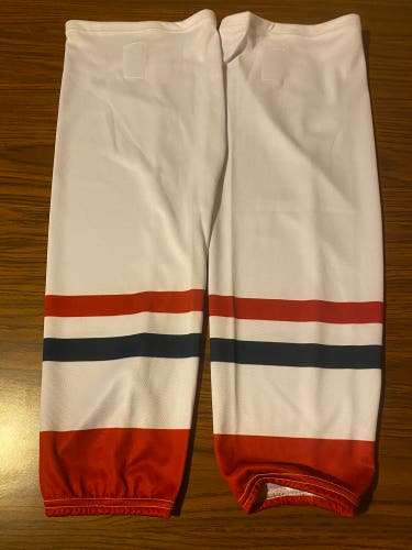 Adult 30” Edge Style Ice Hockey Socks White with Red and Navy New