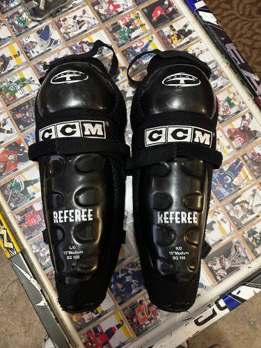 Used CCM Referee Hockey Shin pads Size Medium 15”