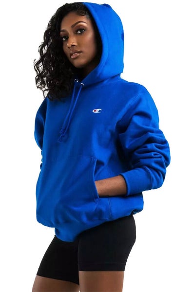 Champion Women's Size Small S Reverse Weave Cotton Hoodie Pullover Blue  Pockets