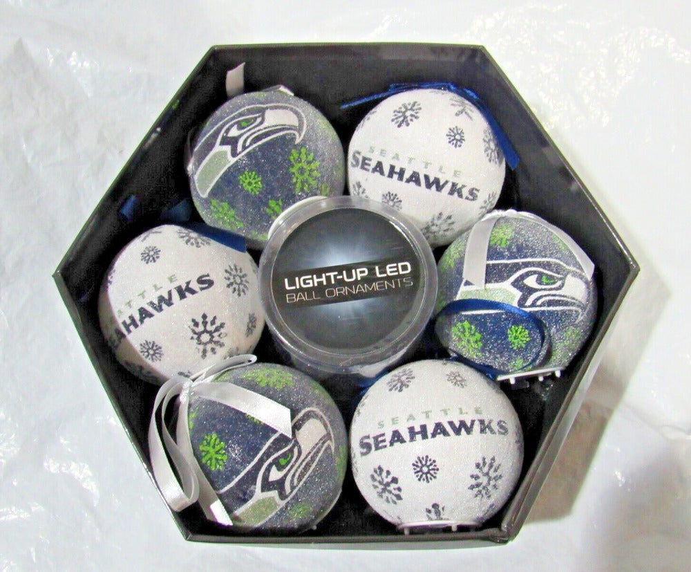 NFL Seattle Seahawks 6 LED Ball Ornaments Glitter by Team Sports