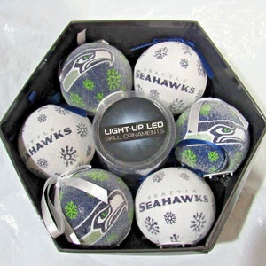 NFL Seattle Seahawks 6 LED Ball Ornaments Glitter by Team Sports America