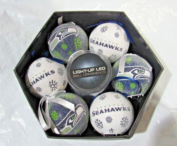 NFL Seattle Seahawks 6 LED Ball Ornaments Glitter by Team Sports America