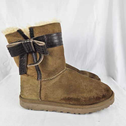 Ugg Australia Women's 1003174 Josette Sheepskin Boots Chestnut Brown Bow Size 8