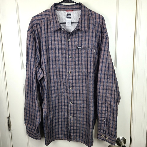 The North Face Men's Size XL Plaid Flannel Button Up Shirt Brown Hiking