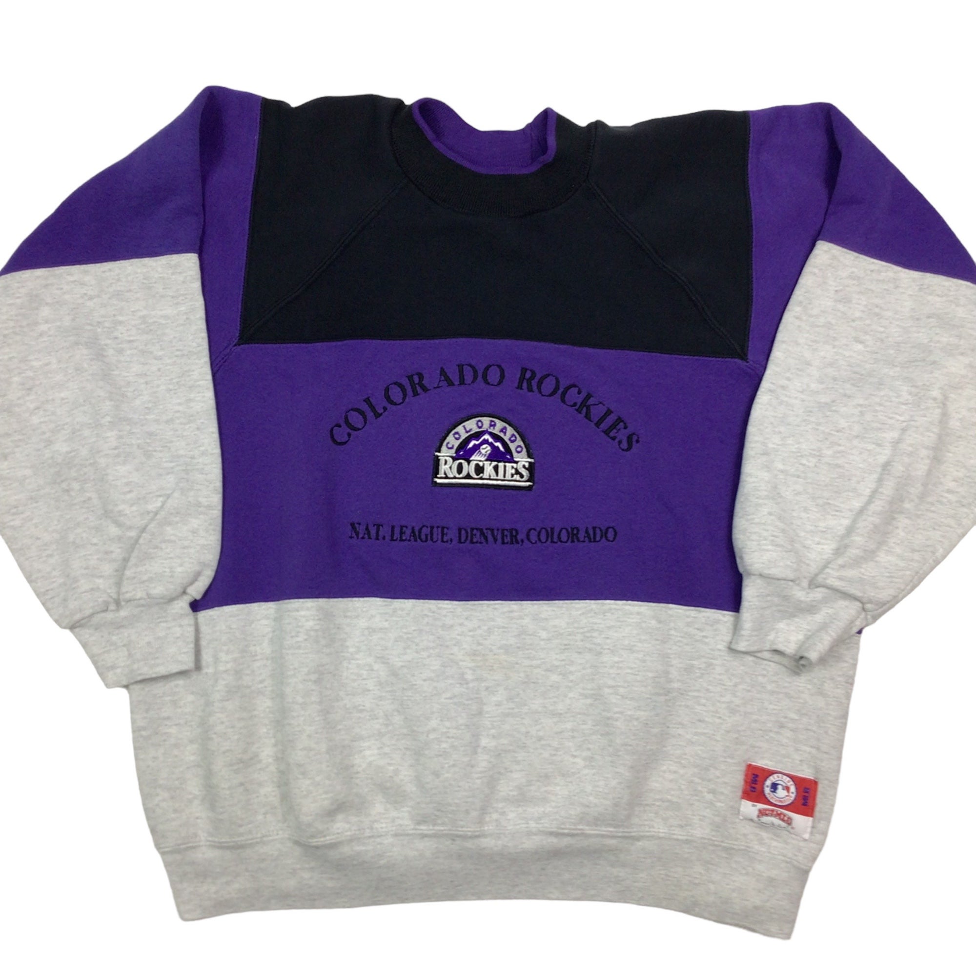 Men's Stitches Black/Purple Colorado Rockies Color Block Raglan Pullover  Hoodie