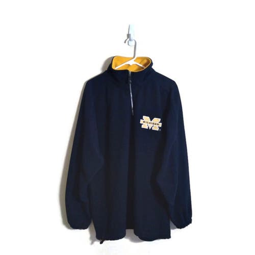 Mirage Vintage University Of Michigan Logo Navy 1/4 Zip Fleece Pullover Sz Large