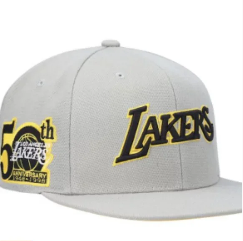 Los Angeles Lakers Men's Snapback Hat Mitchell & Ness Flat Cap  Yellow And Black