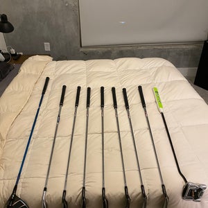 Used Callaway golf clubs (Rogue, X Forged, Big Bertha 19 6-PW, AW) and Taylormade Spider putter